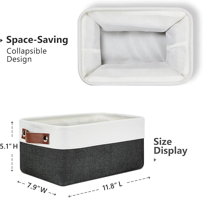 DULLEMELO Small Storage Baskets 6 Pack, Fabric Collapsible Gift Storage Baskets for Shelves, Closets, Nursery, Home, Office Organizing,Small Canvas Linen Rectangular Storage Bins (White&Black)-Ruum Studio Home