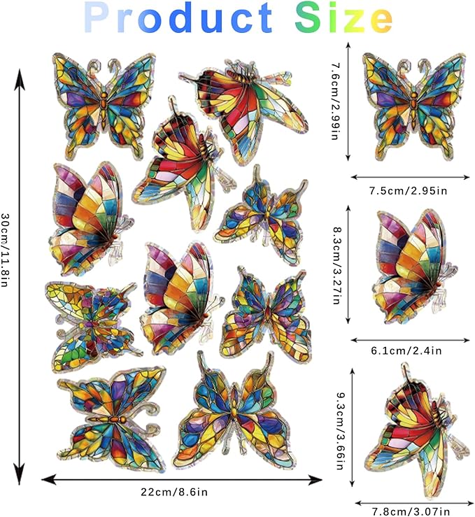 20pcs Window Decals for Bird Strikes, Anti Collision Window Clings, Rainbow Reflection Window Sticker, Butterfly Style Sun Catcher Stickers for Glass Windows-Ruum Studio Home