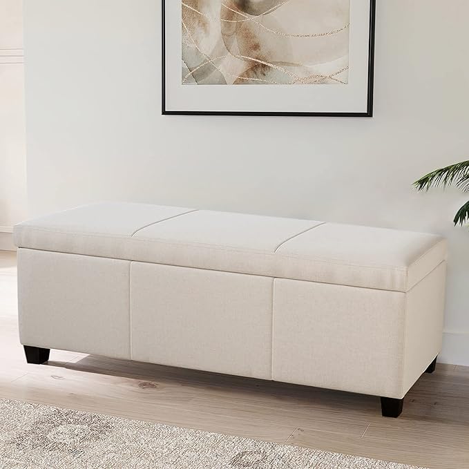 BELLEZE 47 Inch Storage Ottoman, Linen Storage Bench for Bedroom, Living Room, Entryway, Hallway, Foot Rest, Support 300lbs - Beige-Ruum Studio Home