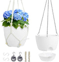 10 inch Self Watering Hanging Planters, 2 Pack Hanging Flower Pots for Indoor Outdoor Plants, Hanging Baskets with Drainage Holes & 2 Kinds of Plant Hangers for Garden Home Decor, White-Ruum Studio Home