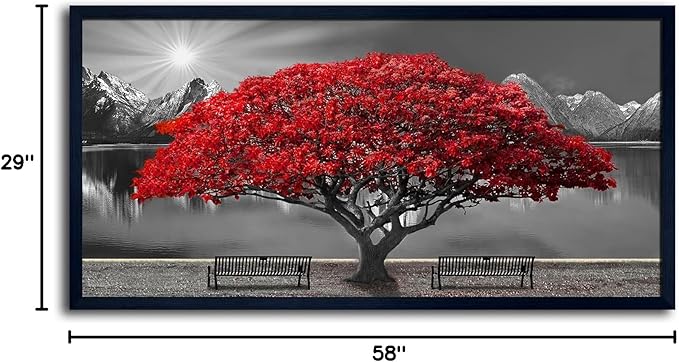 Black and White Red Tree Wall Art Canvas Print Picture Large Red Tree Landscape Modern Artwork for Living Room Bedroom Office Home Wall Decor With Frame 29X58inch Black Framed-Ruum Studio Home