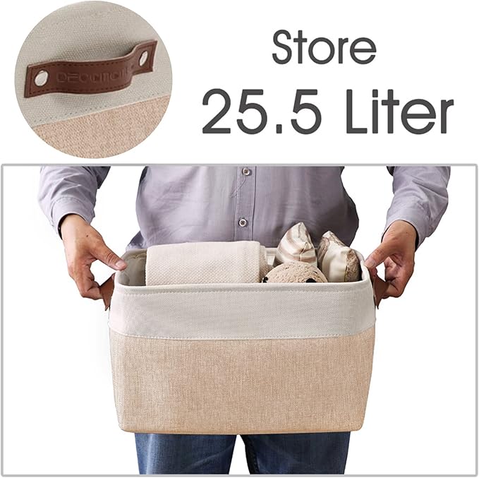 DECOMOMO Storage Bins Fabric Storage Baskets for Shelves, Linen Closet Organization Toys Nursery (Beige and White, Large - 4 Pack)-Ruum Studio Home