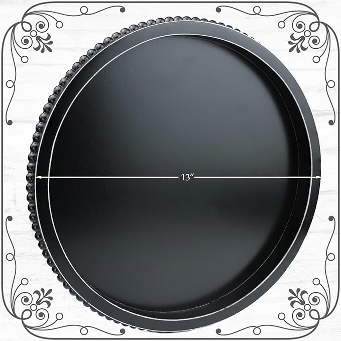 Round Black Wood Serving Tray with Beads, Wooden Decorative Tray for Entertaining, Decoration, and Gifting,-Ruum Studio Home