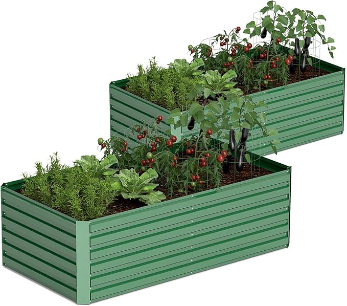 8x4x2 ft Outdoor Raised Garden Bed, Large Metal Planter Raised Beds, Planters for Outdoor Plants for Vegetables, Flowers, Herbs, Fruits, and Succulents.(2 Pcs)-Ruum Studio Home