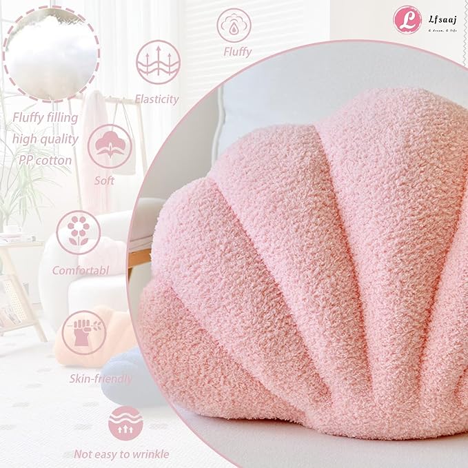 Pink Seashell Throw Pillows, Shell Shaped Throw Pillows, 18 Inch Soft Home Decorative Pillow Plush Cushion for Bed Couch Living Sofa Room Decor Accent Throw Pillow (Pink 18Inch)-Ruum Studio Home