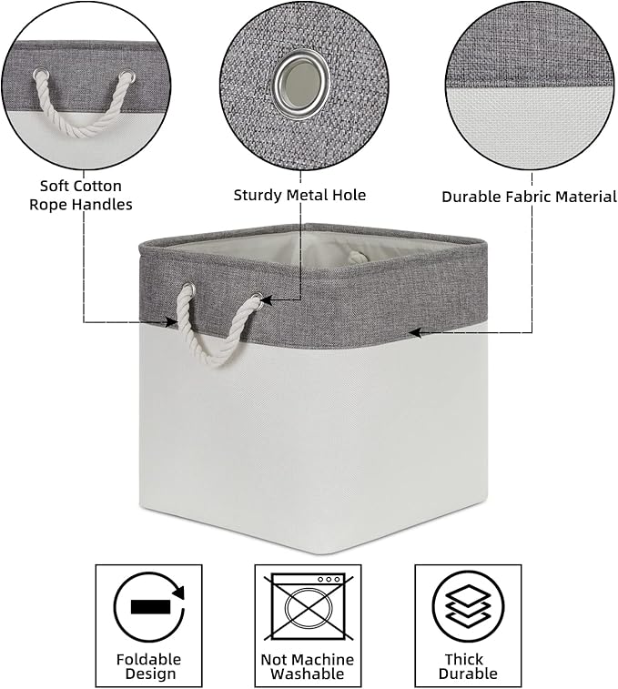 Bidtakay Fabric White Baskets for Shelves Set of 3 Cube Storage Large Organizer Bins 13x13 Closet Storage Bins for Home Office Nursery Collapsible Storage Bins for Organization-Ruum Studio Home