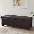 BELLEZE 47 Inch Storage Ottoman, Faux Leather Storage Bench Bedroom Bench with Safety Close Hinge, Ottoman with Storage for Living Room, Entryway, Hallway, Foot Rest, Support 300lbs - Brown-Ruum Studio Home