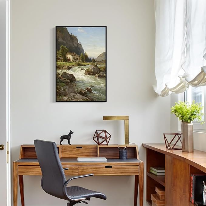 Vintage landscape rural scenery poster art farmhouse cottage wall decor living room kitchen quiet country stream suitable for bedroom bathroom-Ruum Studio Home