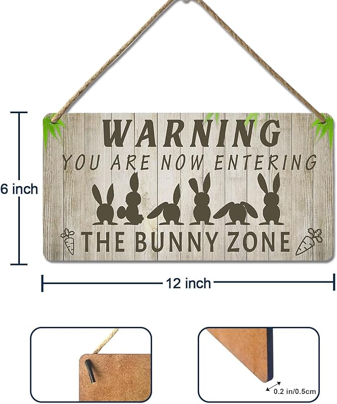 Easter Rabbit Sign Funny Bunny Wall Art Decor Rustic Bunny Wood Signs for Home Decorations Rabbit Lover Gifts for Women The Bunny Zone Sign 12x6 Inch-Ruum Studio Home