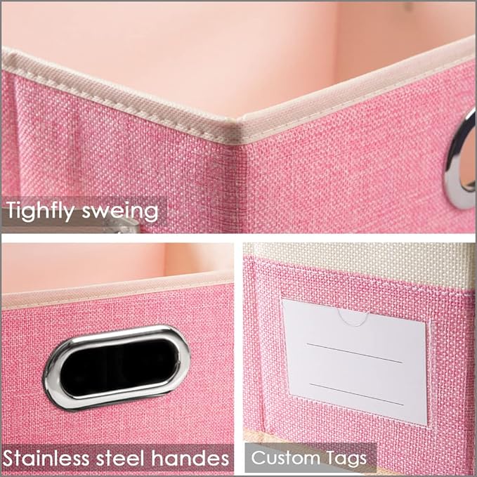 PRANDOM Large Collapsible Storage Bins with Lids [3-Pack] Fabric Foldable Storage Boxes Organizer Containers Baskets Cube with Cover for Home Bedroom Closet Office Pink&Cream(17.7x11.8x11.8)-Ruum Studio Home