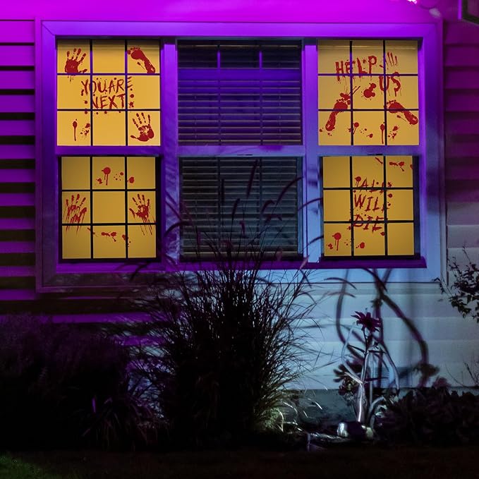 Halloween Window Clings Decorations, Bloody Handprint and Footprint Stickers, Scary Halloween Party Decor for Windows and Cars, Indoor/Outdoor Use - 12 Sheets-Ruum Studio Home
