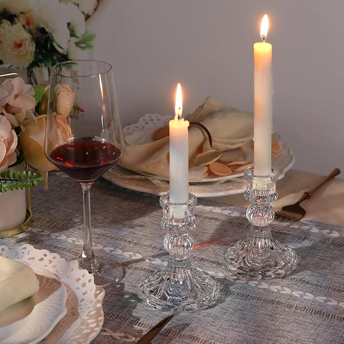 Candlestick Holders Set, 4" H Taper Candle Holders Bulk, 12Pcs Glass Candle Holders for Wedding, Festival, Party & Windowsill Decor-Ruum Studio Home