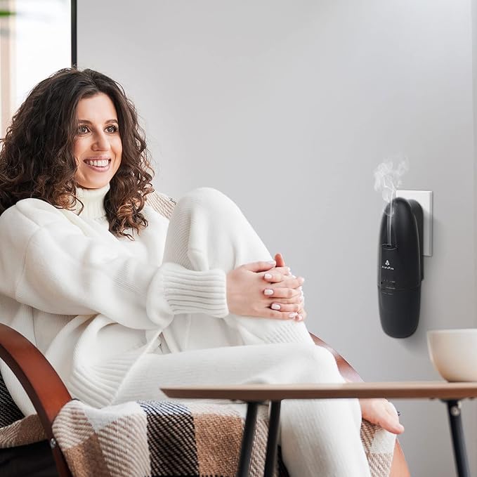 AROMAPLAN Authentic Plug in Waterless Diffuser - Up to 500 Sq. FT Coverage - Nanotechnology Plug in Oil Diffuser for Essential Oils -for Home and Office - Wall Silent & Waterless Oil Diffuser (Black)-Ruum Studio Home