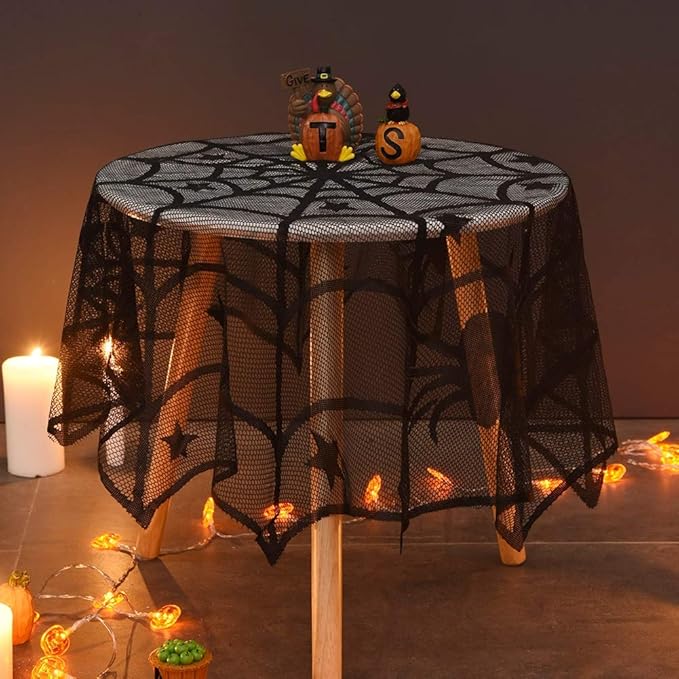 Lulu Home Halloween Table Cover, Round Black Spider Web Halloween Table Toppers for Festival Party Decoration-Ruum Studio Home
