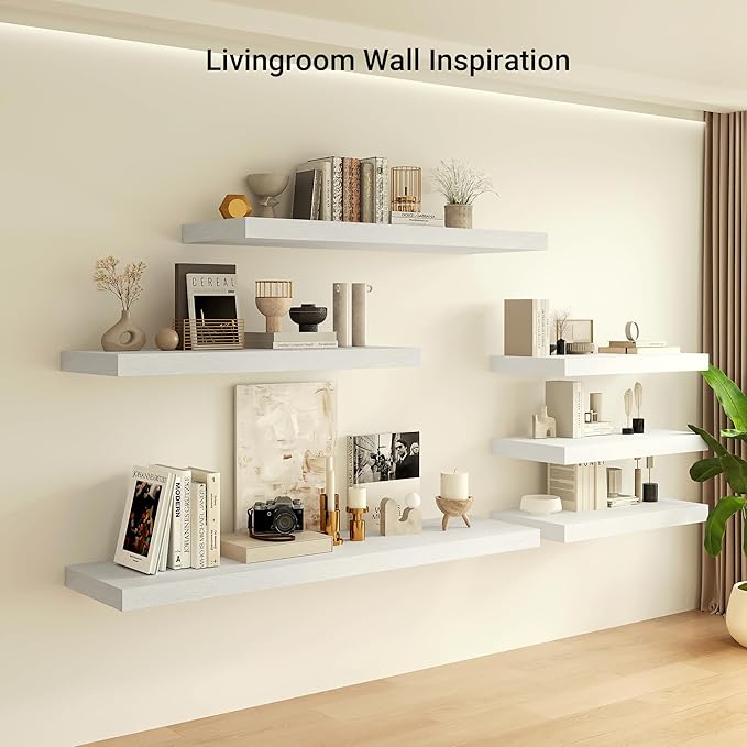 Heimlove 12 Inch Deep Floating Shelves, 48 x 12 inches Long, Large Display & Storage Shelf, Rustic Wood Wall Shelves for Fireplace Mantel, Set of 1(White)-Ruum Studio Home