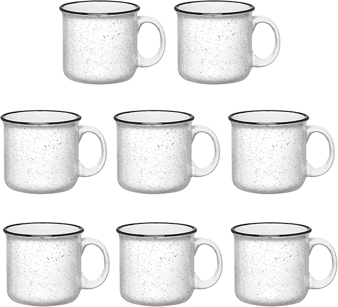 Set of 8 Ceramic Campfire Mugs – 15 Oz, White – Coffee & Tea Cups for Home, Work, Travel, Camping – Customizable, Great for DIY, Events, Companies-Ruum Studio Home