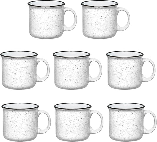 Set of 8 Ceramic Campfire Mugs – 15 Oz, White – Coffee & Tea Cups for Home, Work, Travel, Camping – Customizable, Great for DIY, Events, Companies-Ruum Studio Home