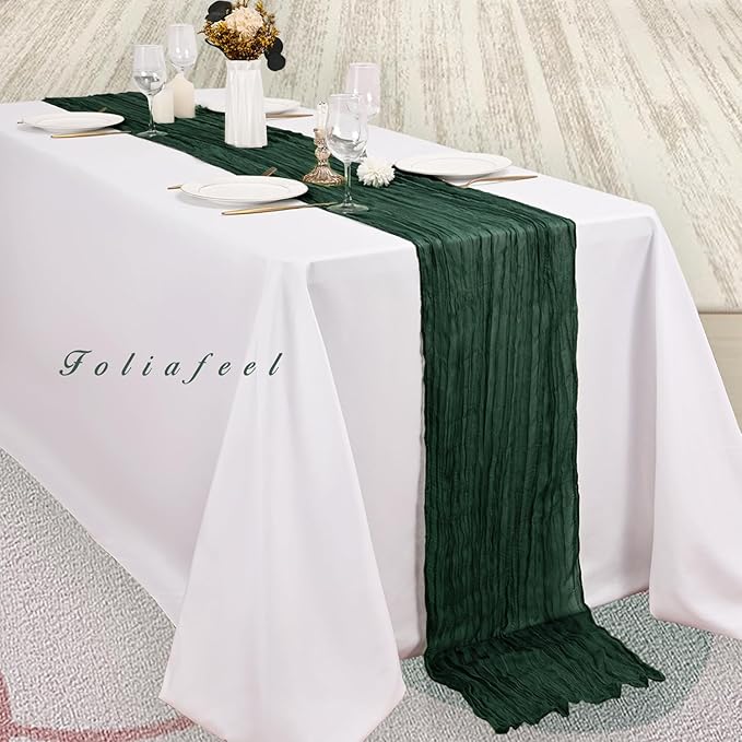 Emerald Green 6 Pack Cheesecloth Table Runner 10FT Boho Fabric Rustic Cheese Cloth Table Runner for Wedding 20 x 120 Inch Long Bridal Shower Baby Shower Gauze Sheer Birthday Party Table Decorations-Ruum Studio Home