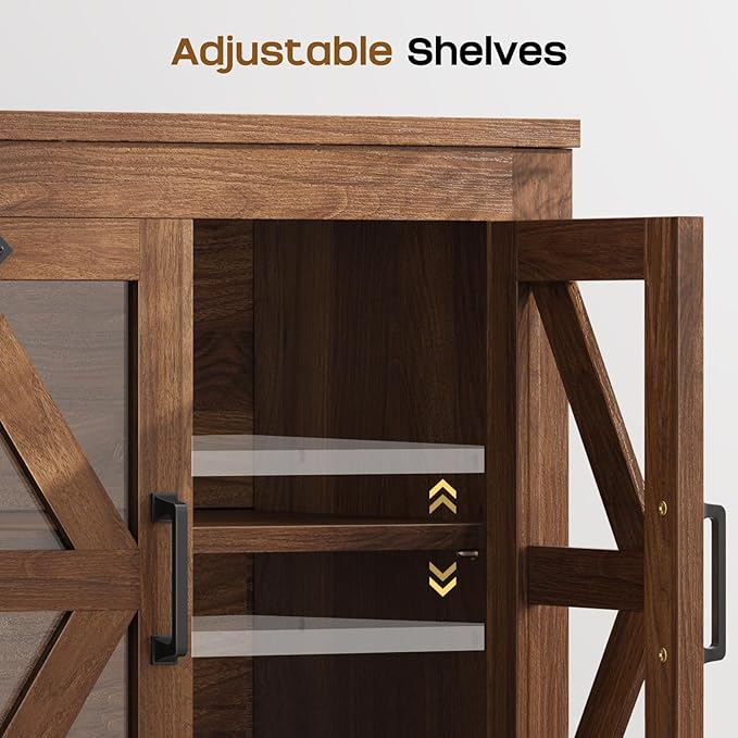 Farmhouse Side Table with Storage Cabinet, End Table with Adjustable Shelf, Night Stand, Wood Nightstand with Charger Station, 24 End Tables Living Room, Rustic Bed Side Tables Bedroom, Walnut-Ruum Studio Home