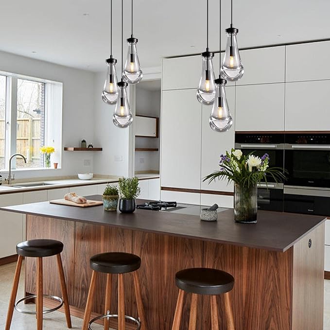 Bronze 3 Light Pendant Lighting, Raindrop Pendant Lights, Black Adjustable Hanging Rope Cluster Pendant Lighting Over Kitchen Island, Teardrop Glass Chandelier Dining Room Light Fixture-Ruum Studio Home