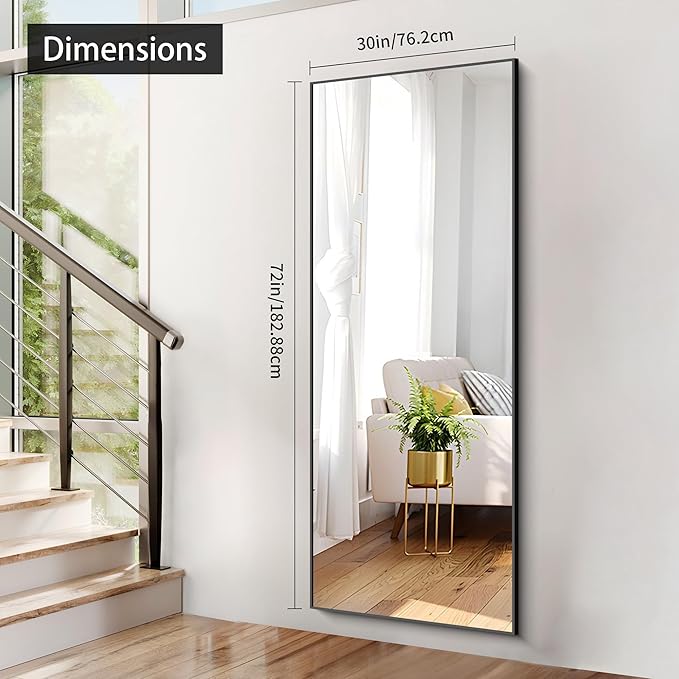30x72inch Bathroom Mirror, Black Rectangle Mirror with Thin Frame, Large Rectangular Wall Mirror for Bathroom, Living Roomm, Hair Salon, Big Farmehouse Mirror Hang Horizontal/Vertical-Ruum Studio Home