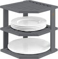 Cabinet Organizer Shelf - Bamboo Corner Rack for Kitchen Counter, Cabinet Space Saver for Plates, Dishes, Bowls, Bread Pantry, Bathroom Storage or Countertop Stand, Grey-Ruum Studio Home