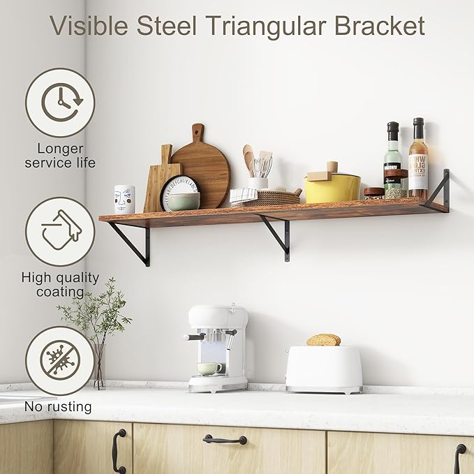 12 Inch Deep Floating Shelves,48W x 12D Floating Shelves, Deep Wall Shelves Bracket Set of 2, Large Display Floating Shelf for Bathroom, Living Room, Wide Storage Wooden Wall Shelf, Rustic Brown-Ruum Studio Home