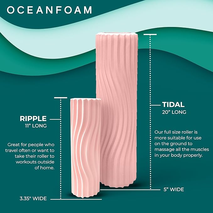 Oceanfoam Tidal Roller - Blush - Muscle Massage Foam Roller for Back Pain & Stretching - Firm and Ergonomic Wide Wave Textured - Yoga, Athletics, & Wellness - Full Size, 20" x 5"-Ruum Studio Home