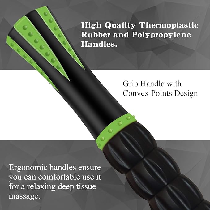 Muscle Roller Massage Roller Stick for Athletes, Help Reducing Muscle Soreness Cramping Tightness Leg Arms Back Calves Muscle Massager（Green - Black- 18 inch）-Ruum Studio Home