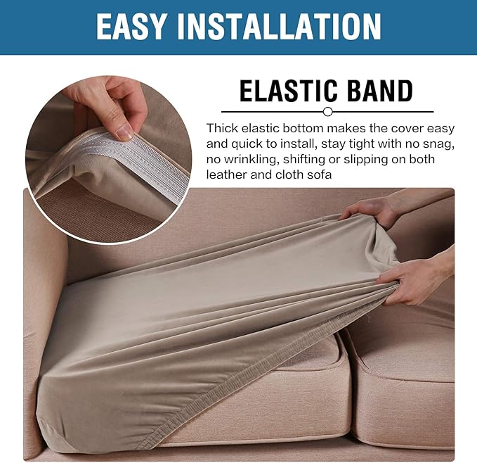 H.VERSAILTEX Velvet Stretch Couch Cushion Cover Plush Cushion Slipcover for Chair Cushion Furniture Protector Seat Cushion Sofa Cover (1 Piece Armchair Cushion Covers, Taupe)-Ruum Studio Home