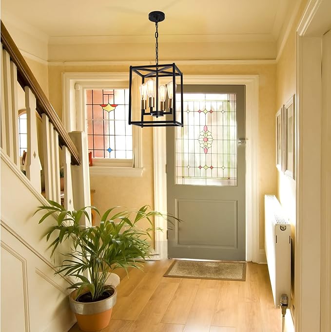 Lantern Pendant Light, 4-Light Gold Chandelier,Modernized Ceiling Hanging Light Fixture for Bedroom Kitchen Island Foyer Living Room Dining Room Hallway-Ruum Studio Home