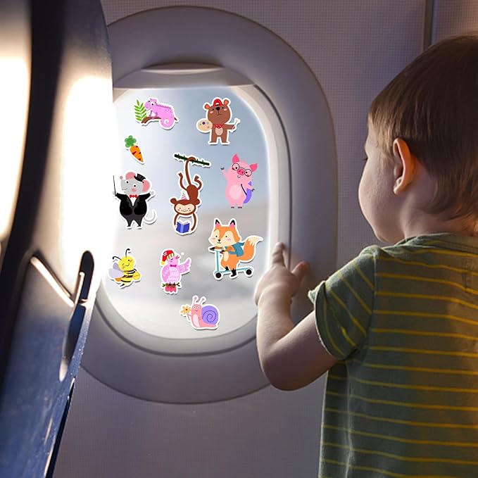 Brand, Cute Animals 21PCS Thick Gel Clings Stickers for Kids, Animal Decals, Airplane Birthday Party Supplies, Wide Application, Removable, Reusable, Cartoon Pattern, Indoor Usage-Ruum Studio Home