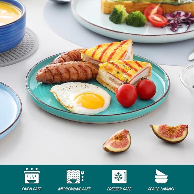 vancasso Bonita Dinnerware Sets 24 Pieces, Blue Stoneware Dishes Set for 6, Dinner Platers with Bowls Set, Dishwasher and Microwave Safe-Ruum Studio Home