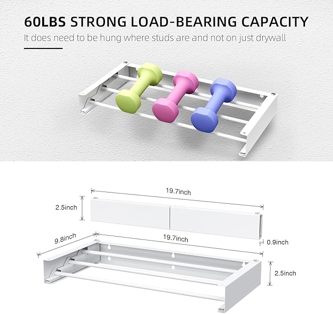 Laundry Drying Rack Collapsible, Wall Mounted Clothes Drying Rack Wall, Space Saving Drying Rack for Laundry, 19.8" Wide, 3 Aluminum Rods, 50 lb Capacity-Ruum Studio Home