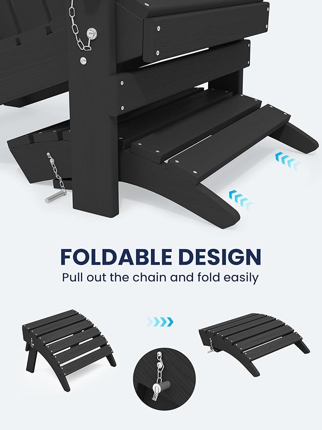 KINGYES Folding Adirondack Ottoman for Adirondack Chair, Black-Ruum Studio Home