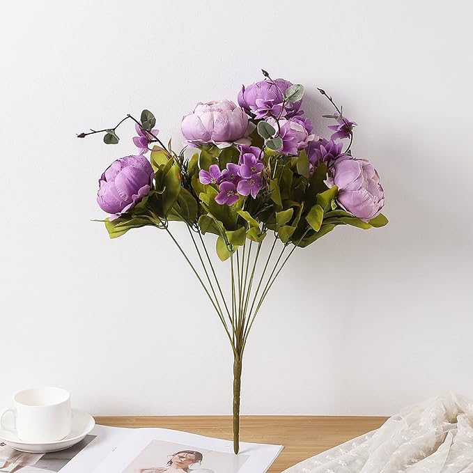 Duovlo Fake Flowers Vintage Artificial Peony Silk Flowers Wedding Home Decoration,Pack of 1 (New Purple)-Ruum Studio Home