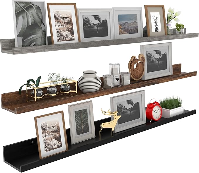 Giftgarden 47 Inch Multi Colors Floating Shelves for Wall Mount, Assorted Colors Wood Wall Shelf Ledge for Bathroom Bedroom Living Room Kitchen Storage, Set of 3 Different Sizes-Ruum Studio Home