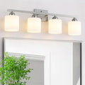 Stainless Steel Milk Glass Vanity Lights for Bathroom, 4 Light Brushed Nickel Bathroom Light Fixtures Over Mirror, Ceramic E26 Sockets Wall Mounted-Ruum Studio Home