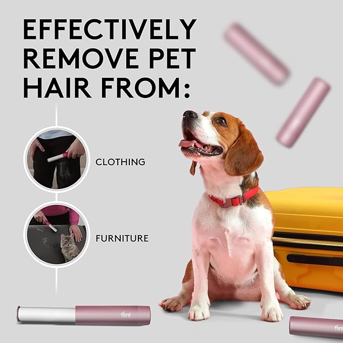 Flint Rose Gold Retractable Mini Lint Roller with 90 Extra Sticky Sheets, Small and Portable Lint Roller, Ideal Pet Hair Remover, Travel Lint Rollers for pet Hair Extra Sticky-Ruum Studio Home