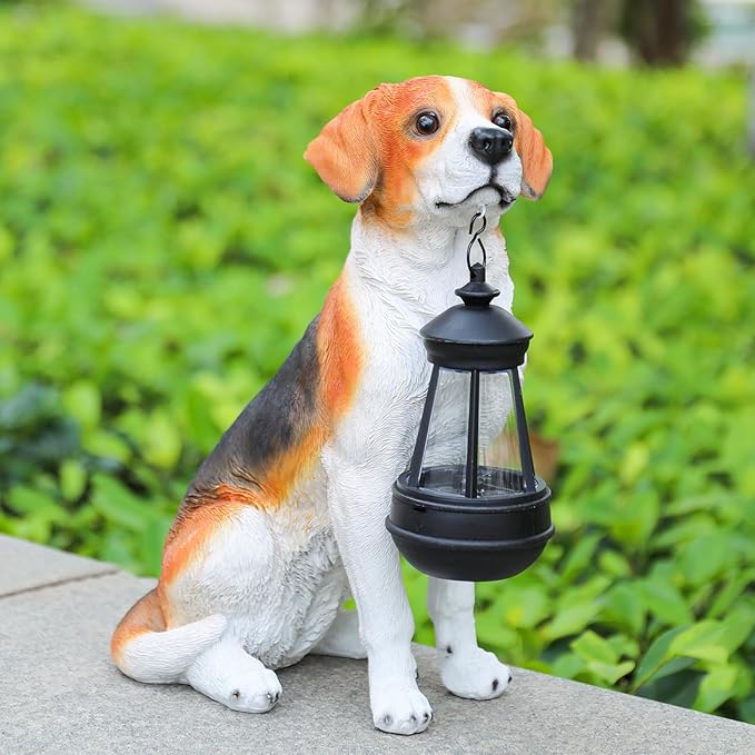 Solar Dog Statue Outdoor Decor - Beagle Dog Statue With Solar Lights for Patio, Lawn & Garden, Housewarming Gift-Ruum Studio Home