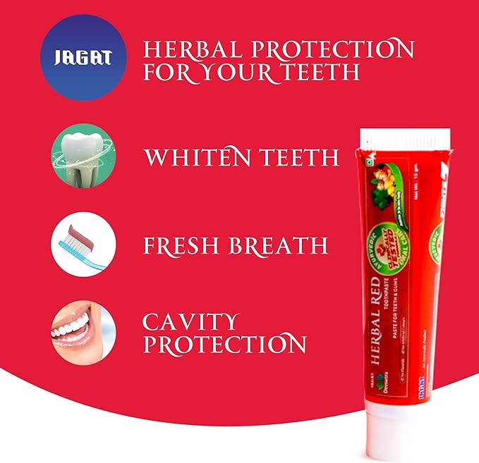 Jagat Devsutra Ayurvedic Herbal Red Toothpaste for Teeth Whitening & Cold Breath - 100% Natural Formula, No Fluoride & Artificial Colours - Pack of 2 (4.4 OZ Tubes) Try Once-Ruum Studio Home