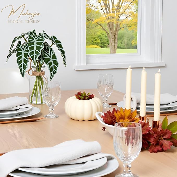 Artificial Flowers Turtle-Back, Alocasia Leaf, in Glass Vase with Faux Water,7Pcs Artificial Leaves Real Touch Latex Leaves for Centerpiece (1, Alocasia Leaf)-Ruum Studio Home