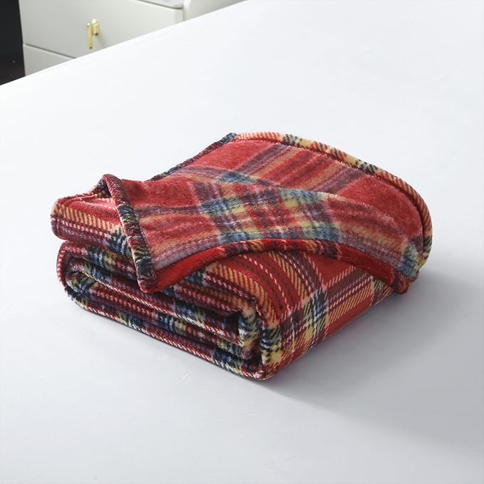 MERRYLIFE Dark Red Plaid Throw Blanket Decorative Fleece Throw | Ultra-Plush Colorful | Couch Blanket Travel Lap | Home Gift Use(50" 60",Dark Red Plaid)-Ruum Studio Home