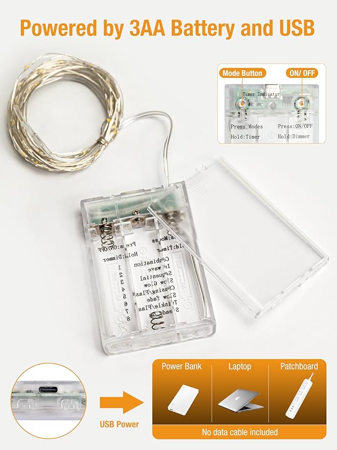 btfarm 4 Pack Fairy Lights Battery Operated with Timer, 16.4 FT 50 LED Twinkle String Lights 8 Modes Dimmable Waterproof Silver Wire for Indoor Bedroom Christmas Party Wedding Decorations, Warm White-Ruum Studio Home