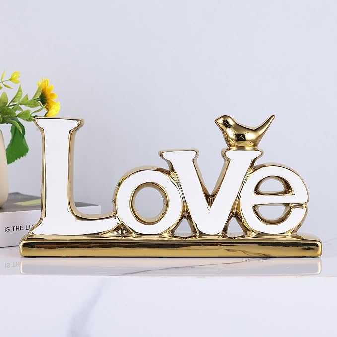 Love Sign Decoration - White & Gold Modern Bird Sculpture Statue, Personalized Love Decor for Living Room, Bedroom, Desktop-Ruum Studio Home