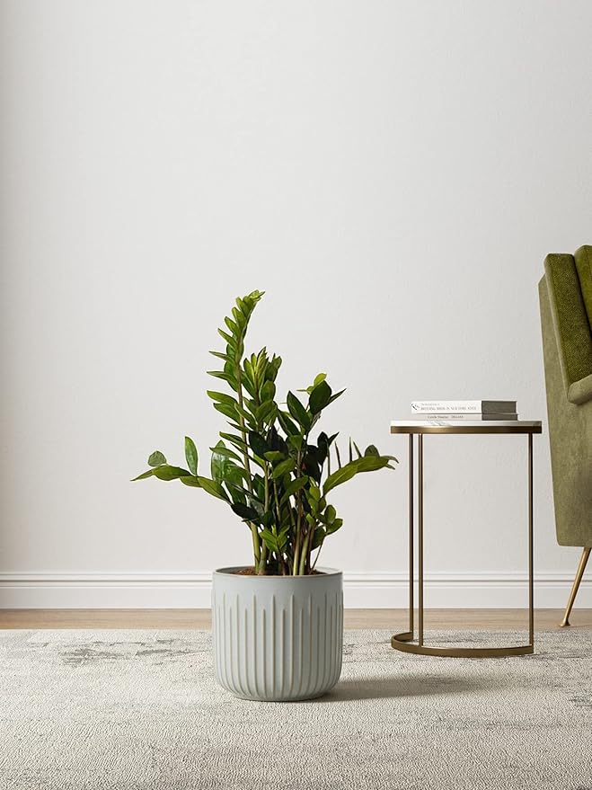 LE TAUCI Fluted Ceramic Planters Set of 3 – 8.3/7 / 5.7 in Blue Gray Reactive Cylinder Indoor Plant Pots with Drainage Plug & Mesh, Glossy Stoneware Flower Pots for Succulents Herbs-Ruum Studio Home