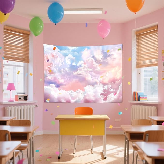 HVEST Pink Cloud Tapestry Colorful Abstract Clouds Natural Landscape Tapestries Wall Hanging for Bedroom Living Room Teen Dorm Indie Decor Poster Blanket,60x40 Inches-Ruum Studio Home