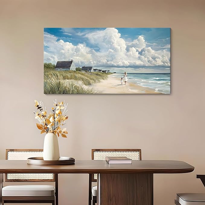 HGUAOA Coastal Canvas Wall Art - Large Landscape Wall Art for Living Room - Ocean and Beach Painting - Blue Artwork for Bedroom Decor - Above Bed Wall Pictures -Beach Theme Print Art-Ruum Studio Home