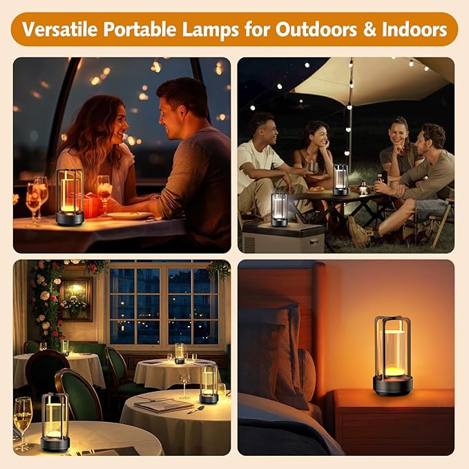 Portable Table Lamp for Outdoor Indoor: Cordless Rechargeable Desk Lamp with 3 Color Stepless Dimmable - Metal Battery Operated Small Lantern Light for Restaurant/Bedroom/Bar/Coffee Shop/Camping-Ruum Studio Home