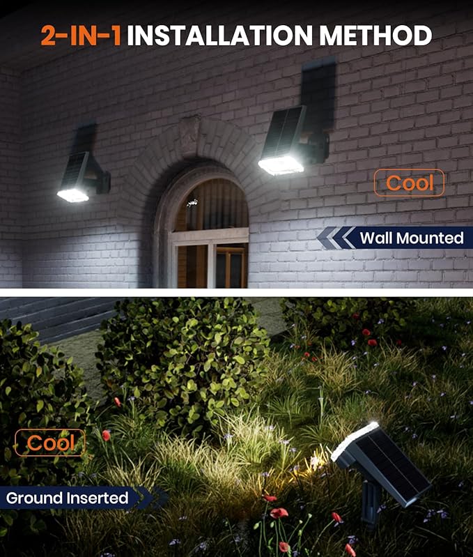 Solar Powered Spotlights Outdoor 1 Pack,IP67 Waterproof Wall&Ground Solar Lights Outside,3 Colors+3 Modes,Dusk to Dawn Flood Lights for Driveway/Garden/Pathway/Tree/Patio/Yard Decor Landscape Lighting-Ruum Studio Home